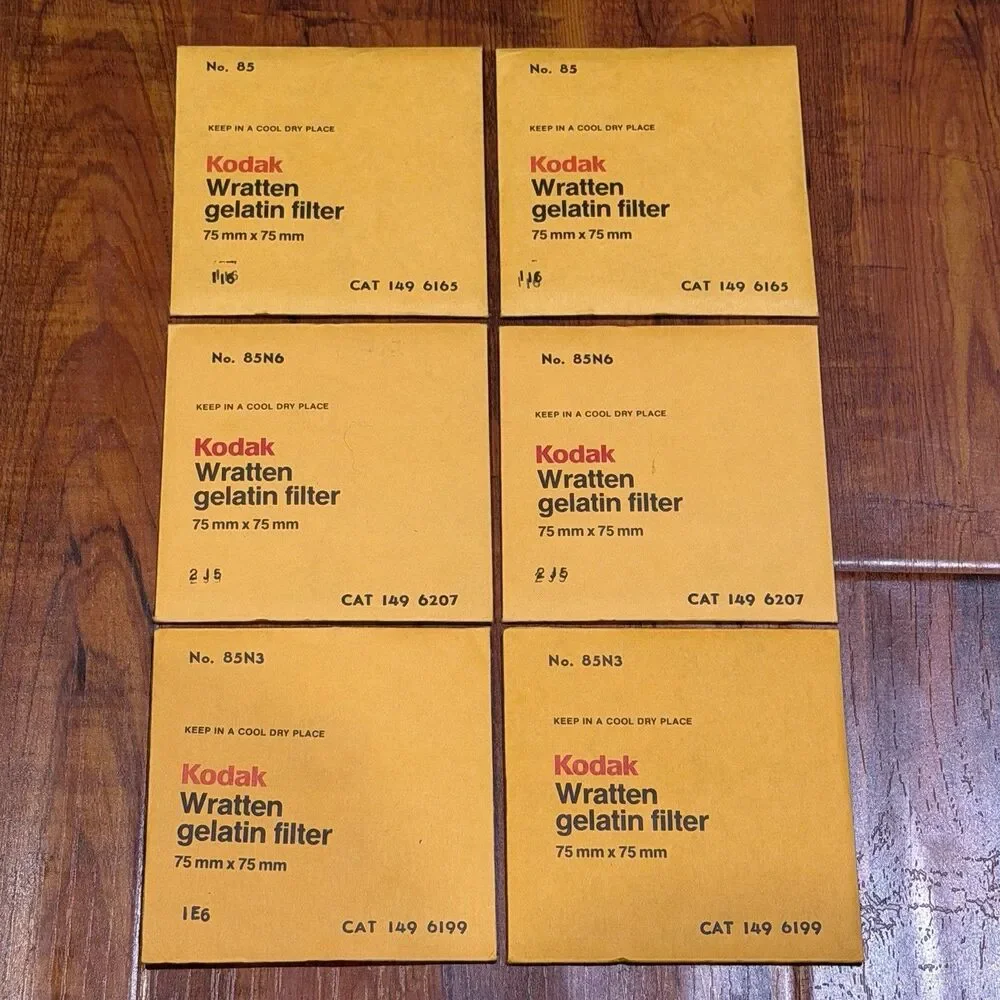6 x Kodak Wratten No. 85 (116) 85BN6 (2J5) 85N3 (IE6) 75x75mm Gelatin Filter Lot